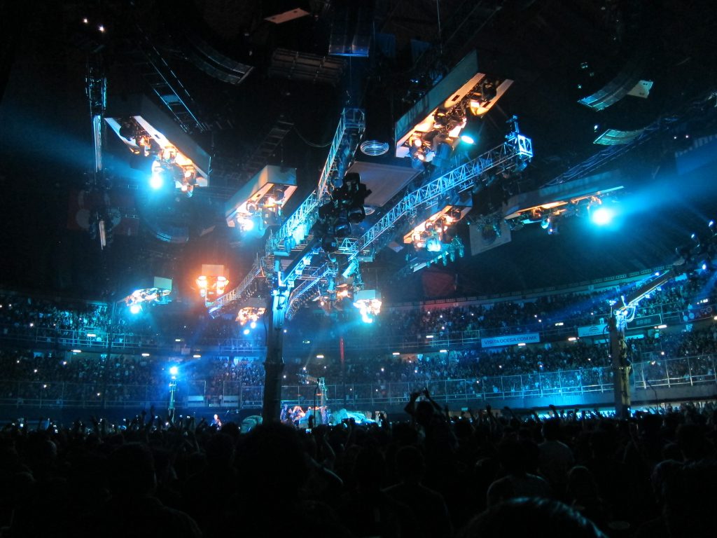 A photo of Metallica performing  on the Through the Never tour stage