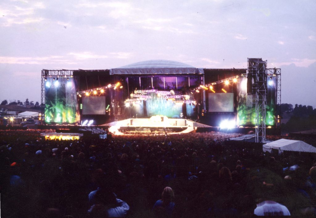 A photo of Metallica performing  at the Donington Festival in the UK