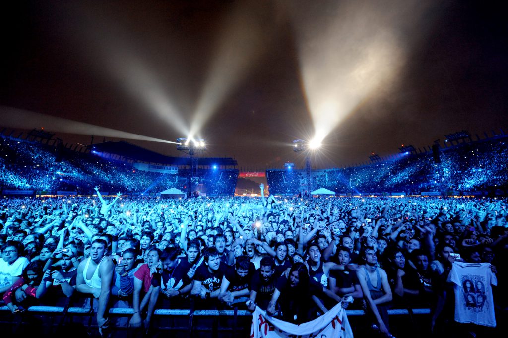 A photo from the stage of the audience at a Metallica concert in Mexico City