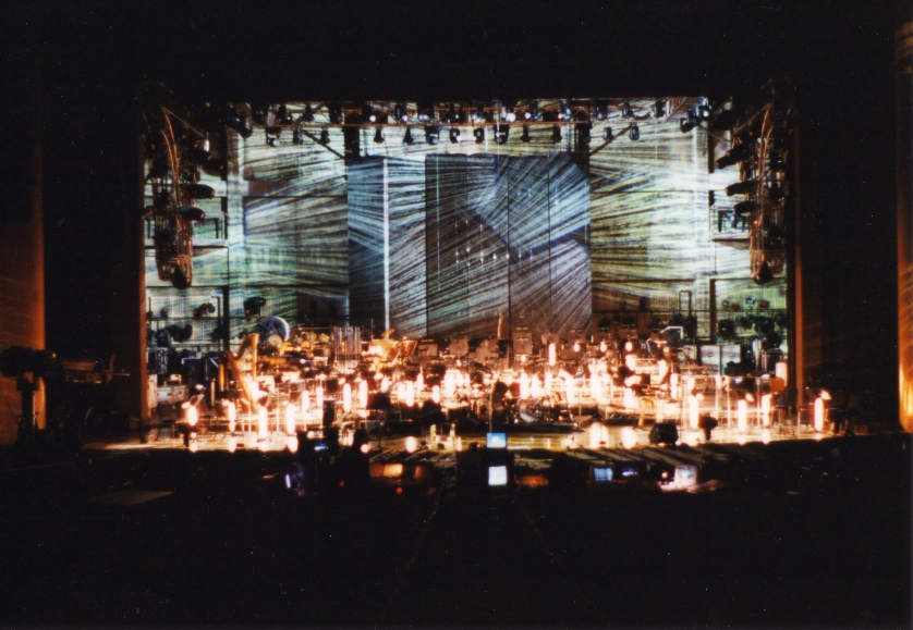 A photo of Metallica and The San Francisco Symphony Orchestra performing at the Berkeley Community Center Theater in 1999