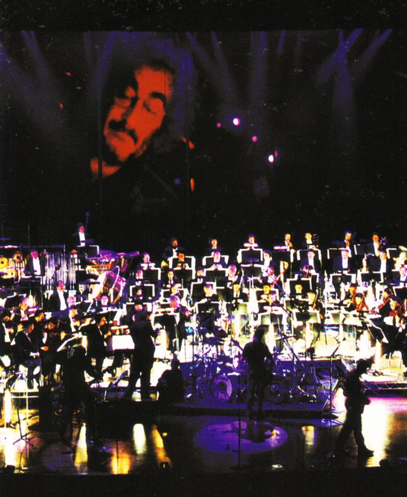 A photo of Metallica and The San Francisco Symphony Orchestra performing at the Berkeley Community Center Theater in 1999